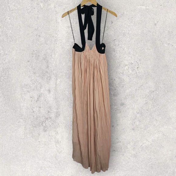 Aritzia Le Fou Couvin Dress Blush Pink Black Silk Size XXS Halter Maxi Bohemian - Picture 9 of 12